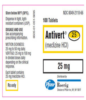 Antivert (Meclizine) 25mg  x 1's